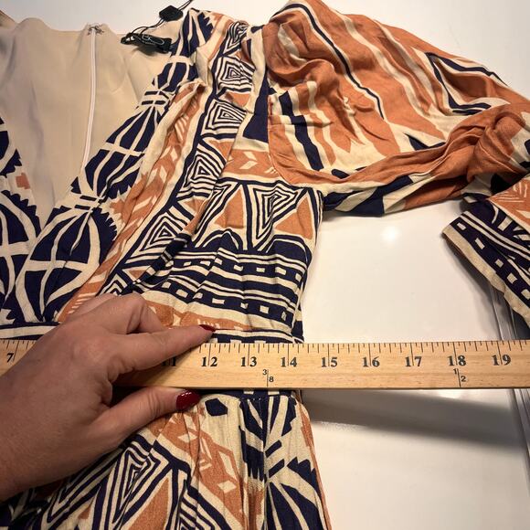 NWT Patbo Orange & Black Geometric Pattern Fringe Trim Mini Dress Size 8 - Picture 7 of 8